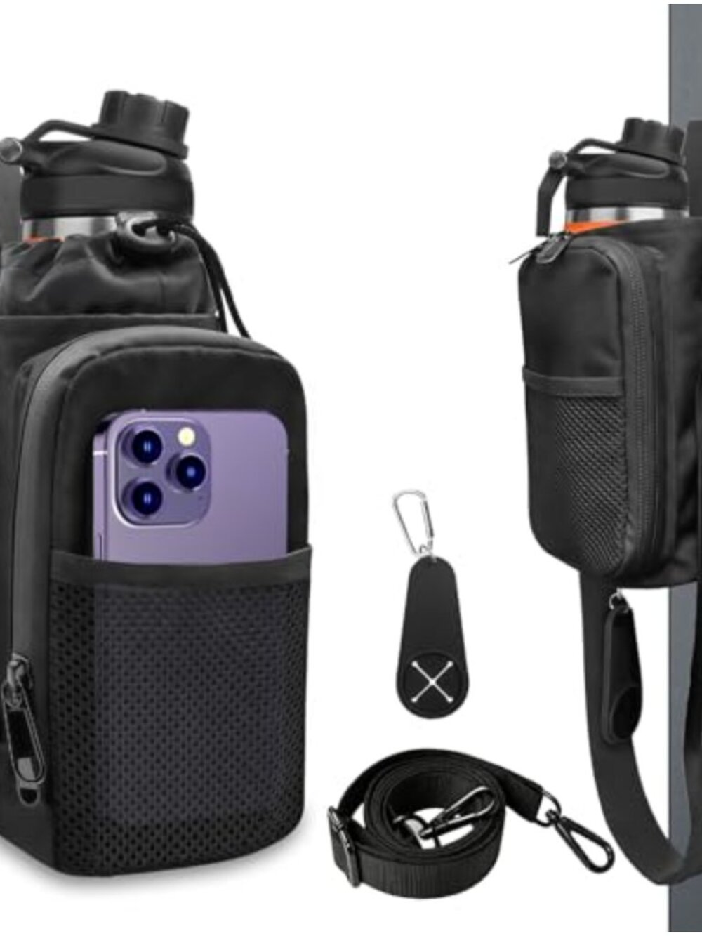 Magnetic Gym Water Bottle Holder 6 Magnets Crossbody 40oz Pouch